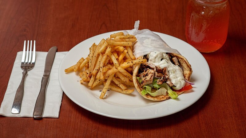 Chicken gyro with side of french fries