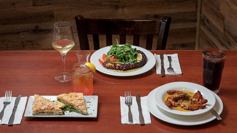 Spanakopita, garlic shrimp and octopus