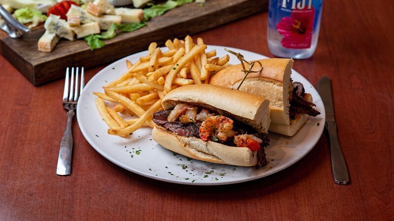 Grilled steak with shrimp sandwich