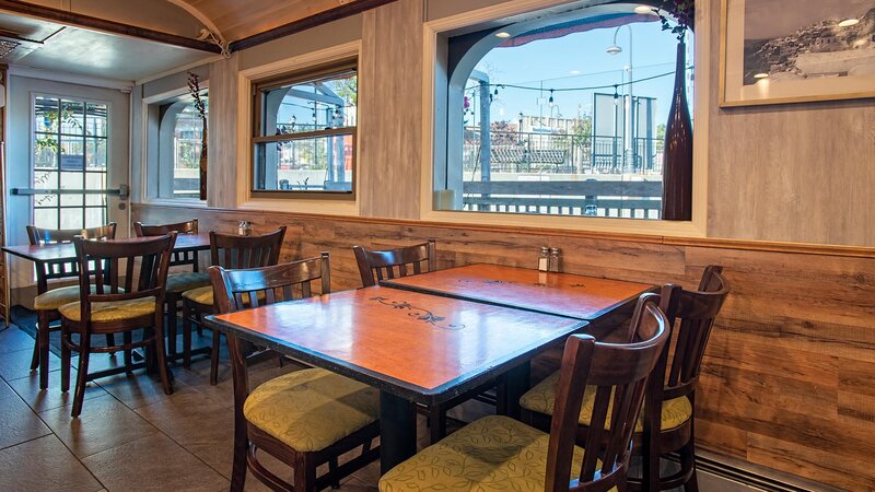 Inside seating with table set for four